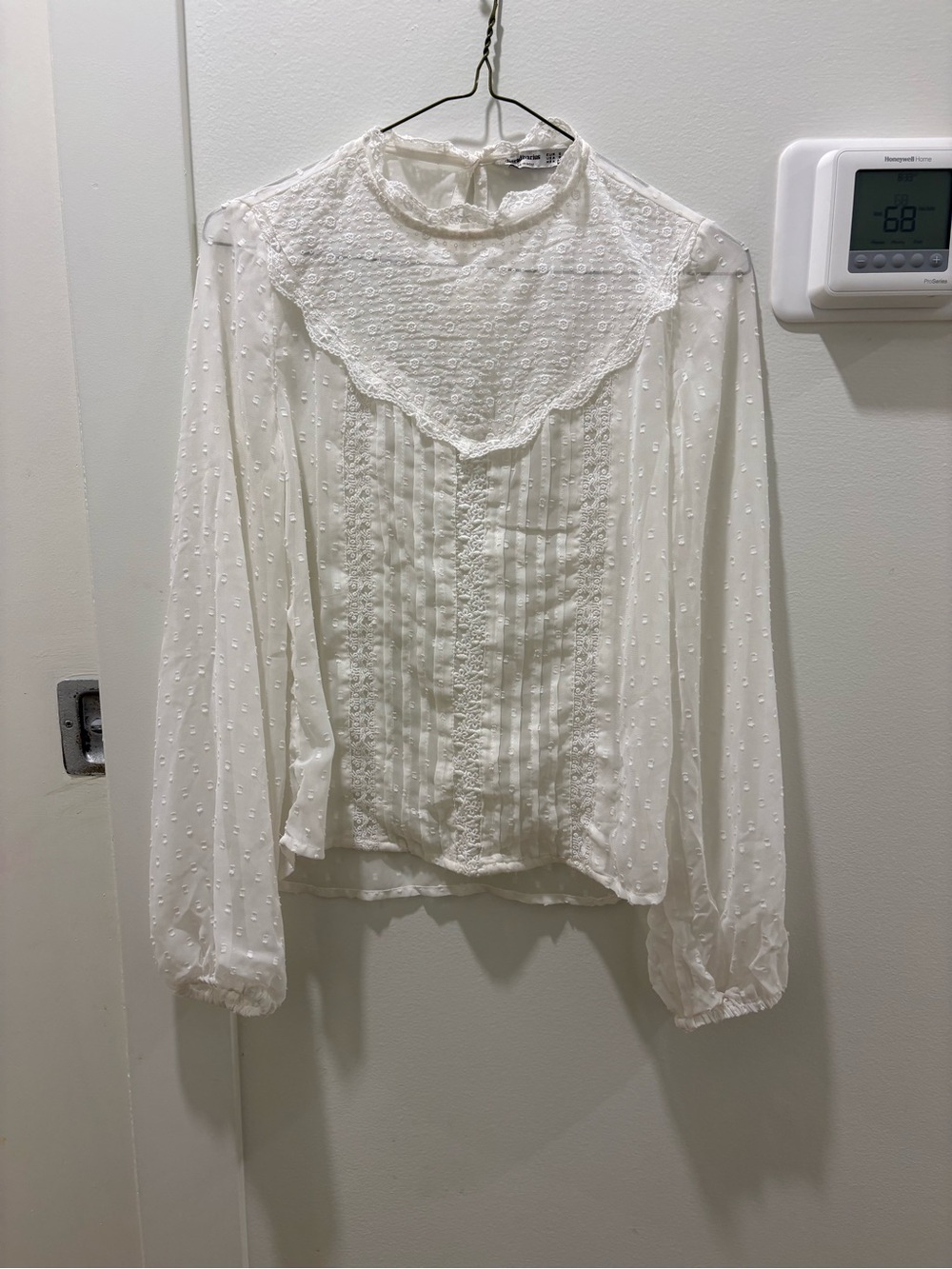 STRADIVARIUS | White Lace Sheer Textured Blouse